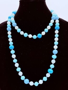 Monet - Vintage Blue Glass Bead Endless Strand Necklace